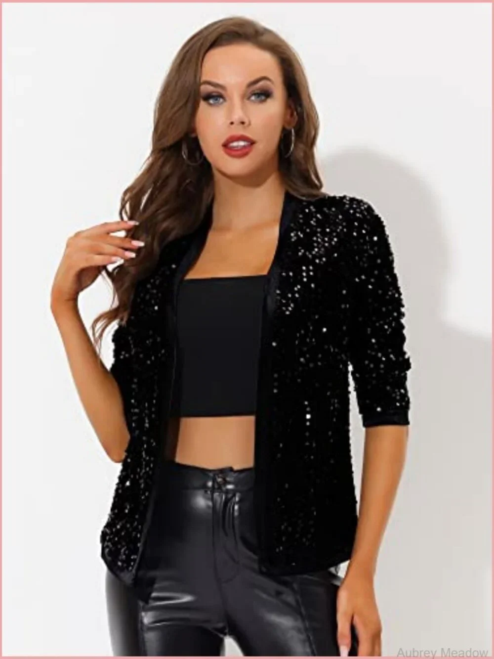 Sequin Cardigan 3/4 Sleeve Open Front Velvet Sparkle Jacket Party Glitter Blazer